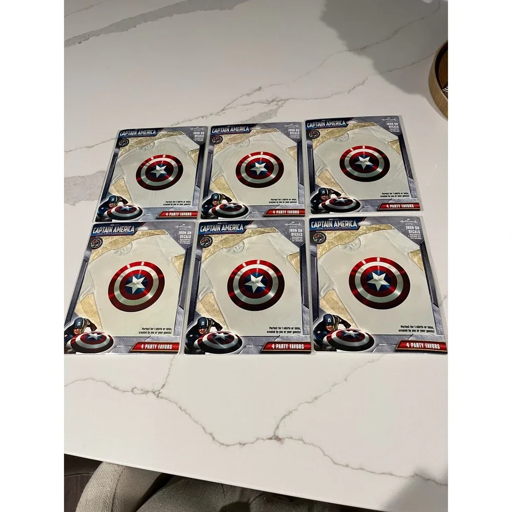 Sealed 6 pack of Party Captain‎ America Iron On Decals 4 Party Favors Marvel